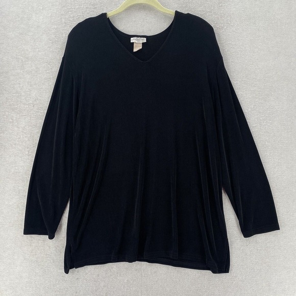 Vtg ReBeKah Top Womens 2X‎ Slinky Acetate Long Sleeve Shoulder Pads Made In USA - Picture 1 of 13